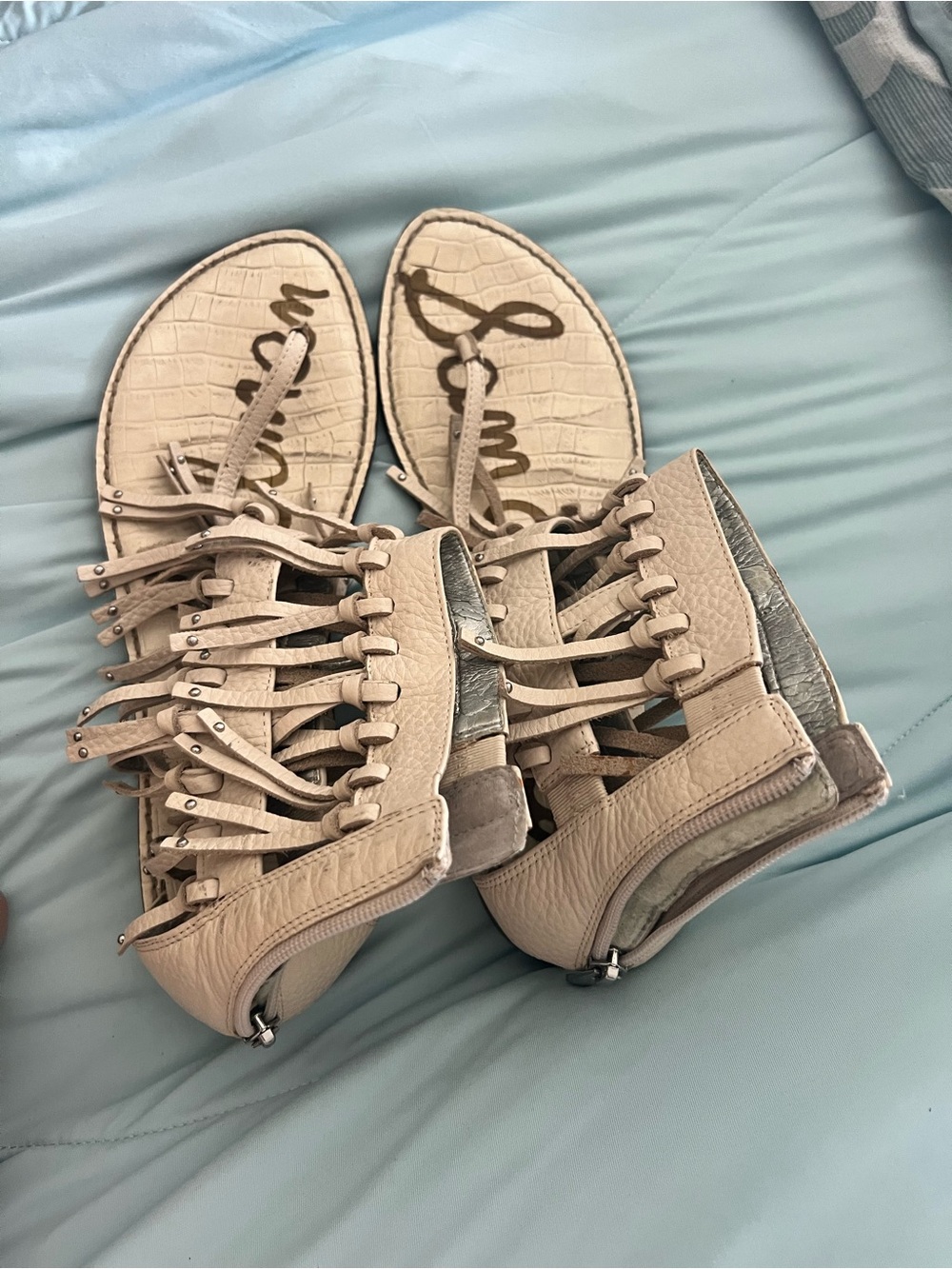 Sam Edelman Taupe Gladiator Lace-Up Sandals